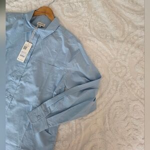 Richer Poorer Jenna Poplin Button Up Top Blue Womns M NWT Cotton Preppy Academia
